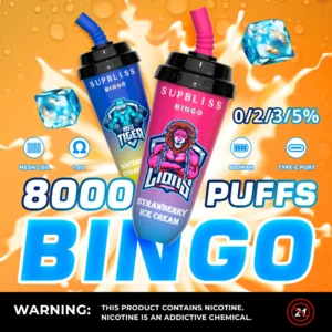 RandM Supbliss Bingo 8000 Puffs 0% 2% 3% 5% Low Nicotine Rechargeable Disposable Vapes Pen Bulk Buy Wholesale