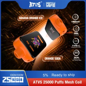 ATVS 25000 Puffs Dual Mesh 5% Low Nicotine Rechargeable Disposable Vapes Pen Bulk Buy Wholesale