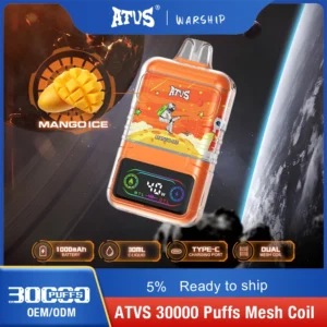 ATVS 30000 Puffs Dual Mesh 5% Low Nicotine Rechargeable Disposable Vapes Pen Bulk Buy Wholesale