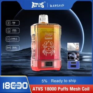 Atvs Warship 18000 Puffs 5%  Low Nicotine Rechargeable Disposable Vapes Pen Bulk Buy Wholesale